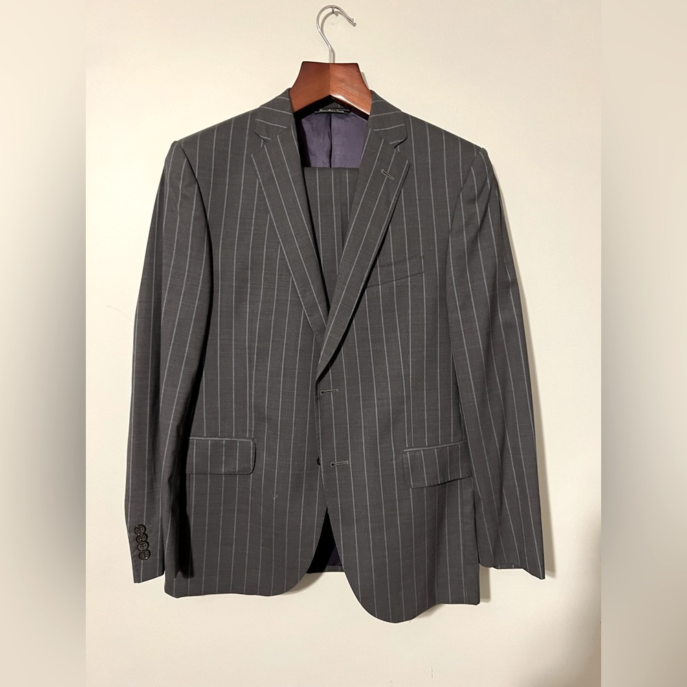 Gray with Blue Pinstripe Men's Blazer